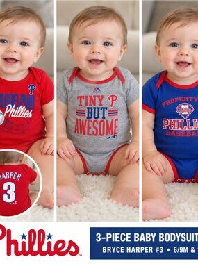 ⚾ Philadelphia Phillies Baby Bodysuit 3-Piece Lot – Bryce Harper #3 – $29